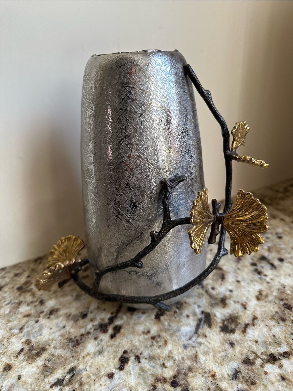 Michael Aram Silver Vase with Gold Leaf Branch Detail